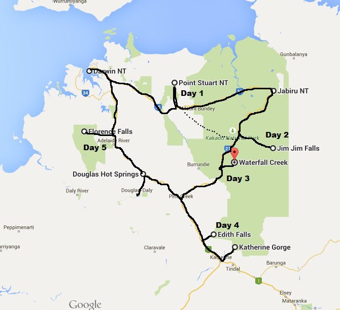 Map: Northern Territory 5 Day Road Trip 