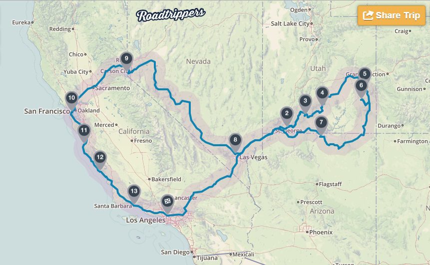We used Roadtrippers.com to map out our holiday plan. So easy to use, I would highly recommend checking out this app!